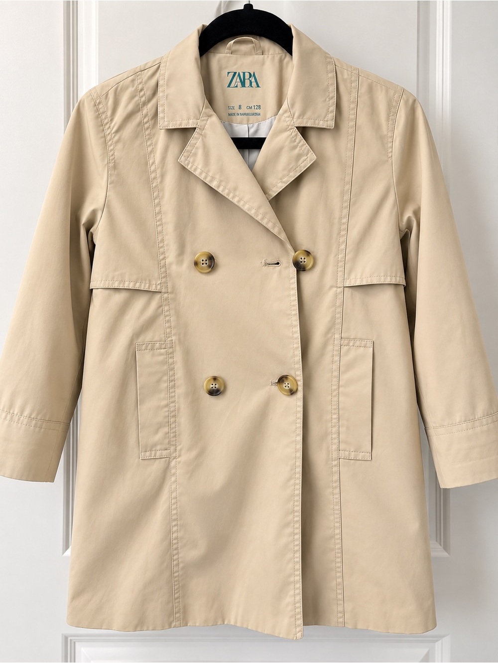 Zara kids Cream Double-Breasted Trench Coat size 8 Girls